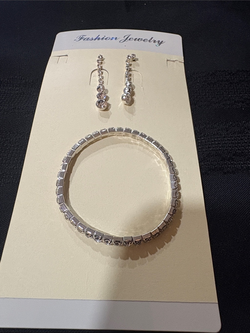 Fashion Jewelry Silver-Tone Crystal Tennis Bracelet with Matching Drop Earrings